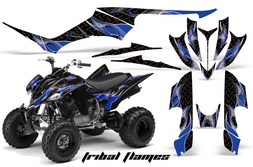 Yamaha Raptor 350 Graphics TRibalFlames Blue BlackBG